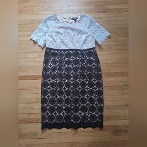 A Pea in the Pod Two-Tone Lace Maternity Dress in White and Black
